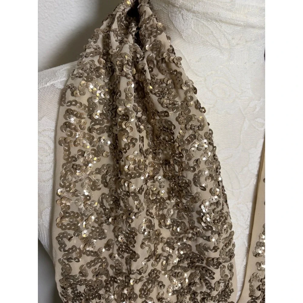 Vintage Beige Silk Champagne  Sequin Rectangle Scarf~70